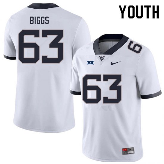 Youth West Virginia Mountaineers NCAA #63 Bryce Biggs White Authentic Nike Stitched College Football Jersey XC15N36KD